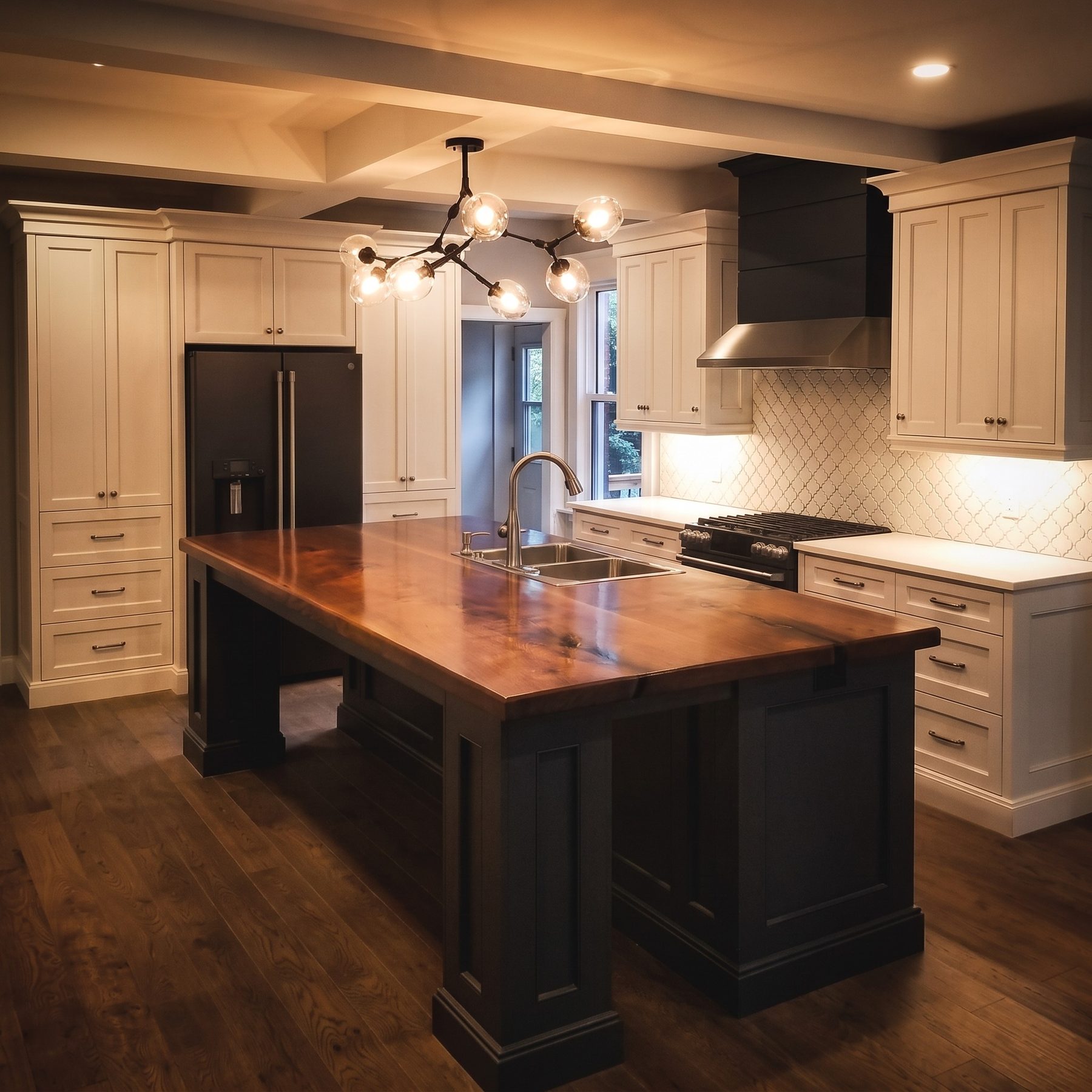 Custom kitchen with island and full cabinetry